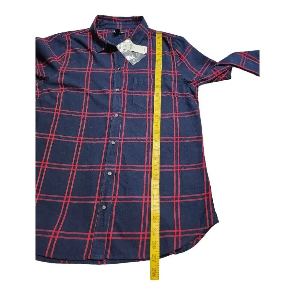 NWT Gap Women's Boyfriend Fit 100% Cotton Medium Button-Up Red Blue Plaid Top‎ - Picture 8 of 10